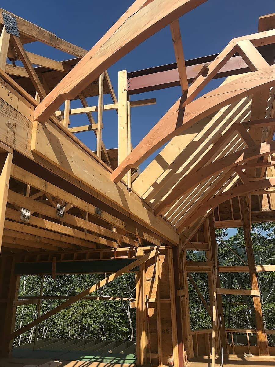 Wooden beams and arches while building new home