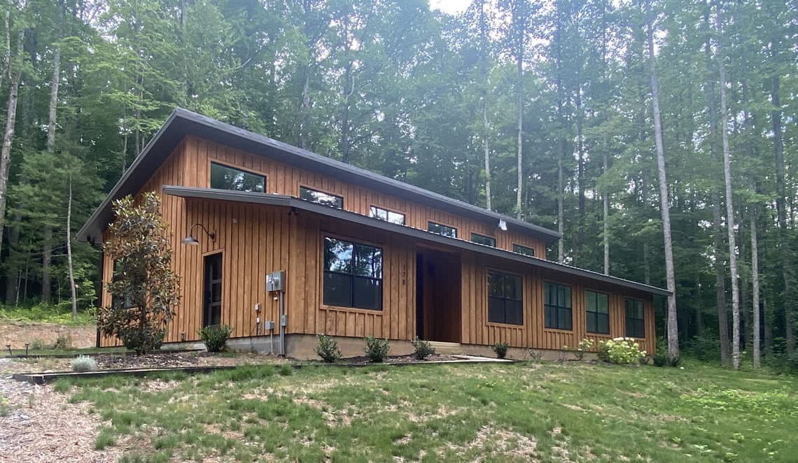 Custom home in woods front